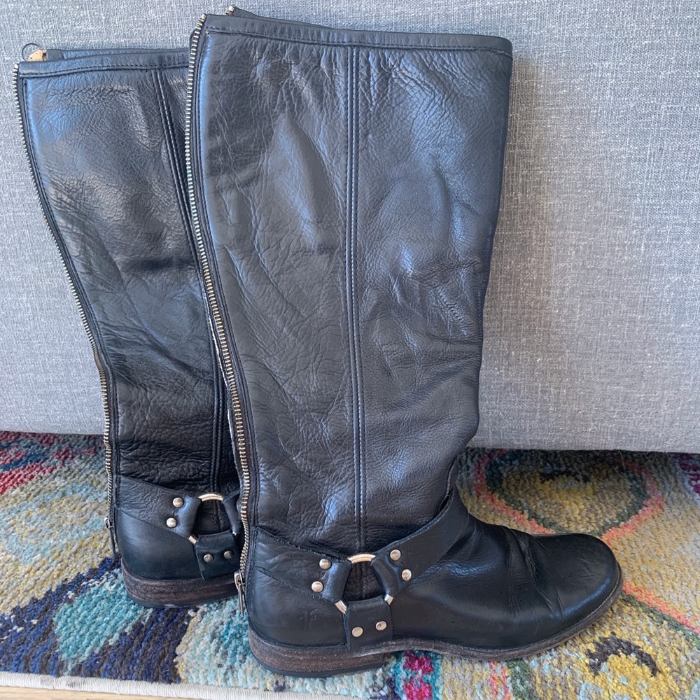 Frye Philip Harness boots, black, 8.5, extended calf